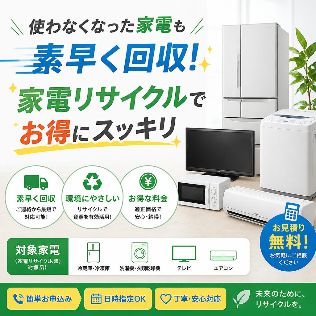 使わなくなった家電も素早く回収！家電リサイクルでお得にスッキリ