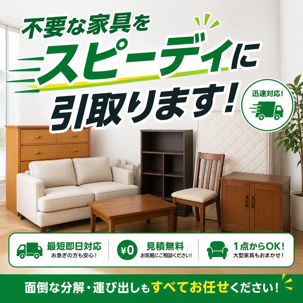 不要な家具をスピーディに引取ります！