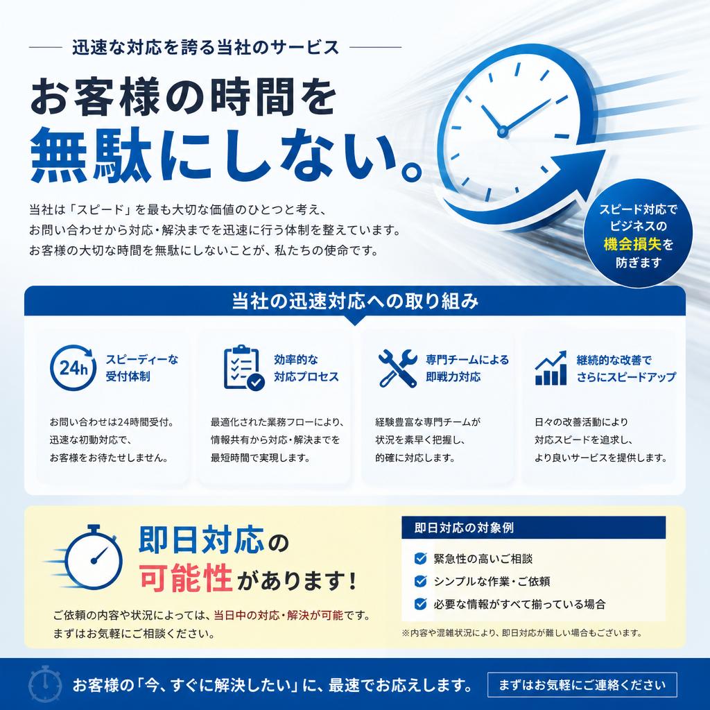 スピード対応でお客様の時間を大切に