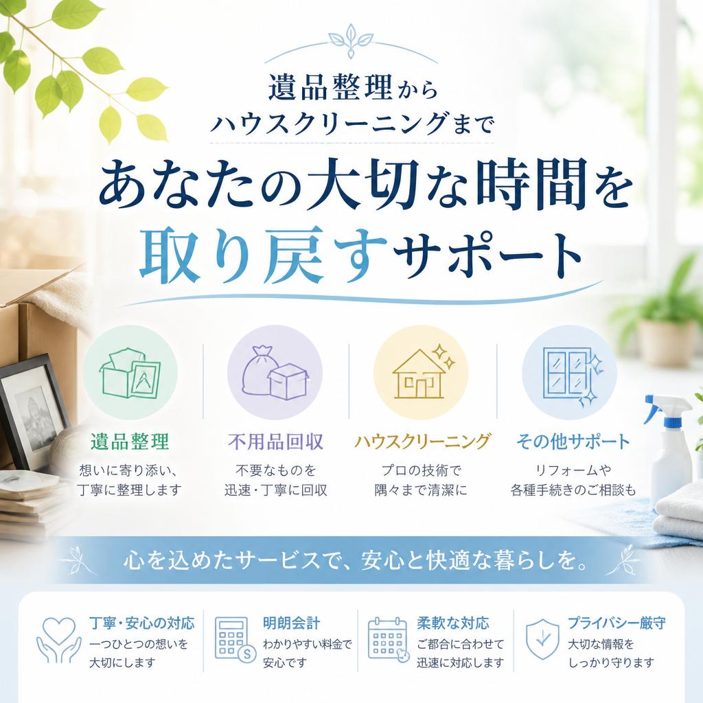 遺品整理からハウスクリーニングまで、あなたの大切な時間を取り戻すサポート