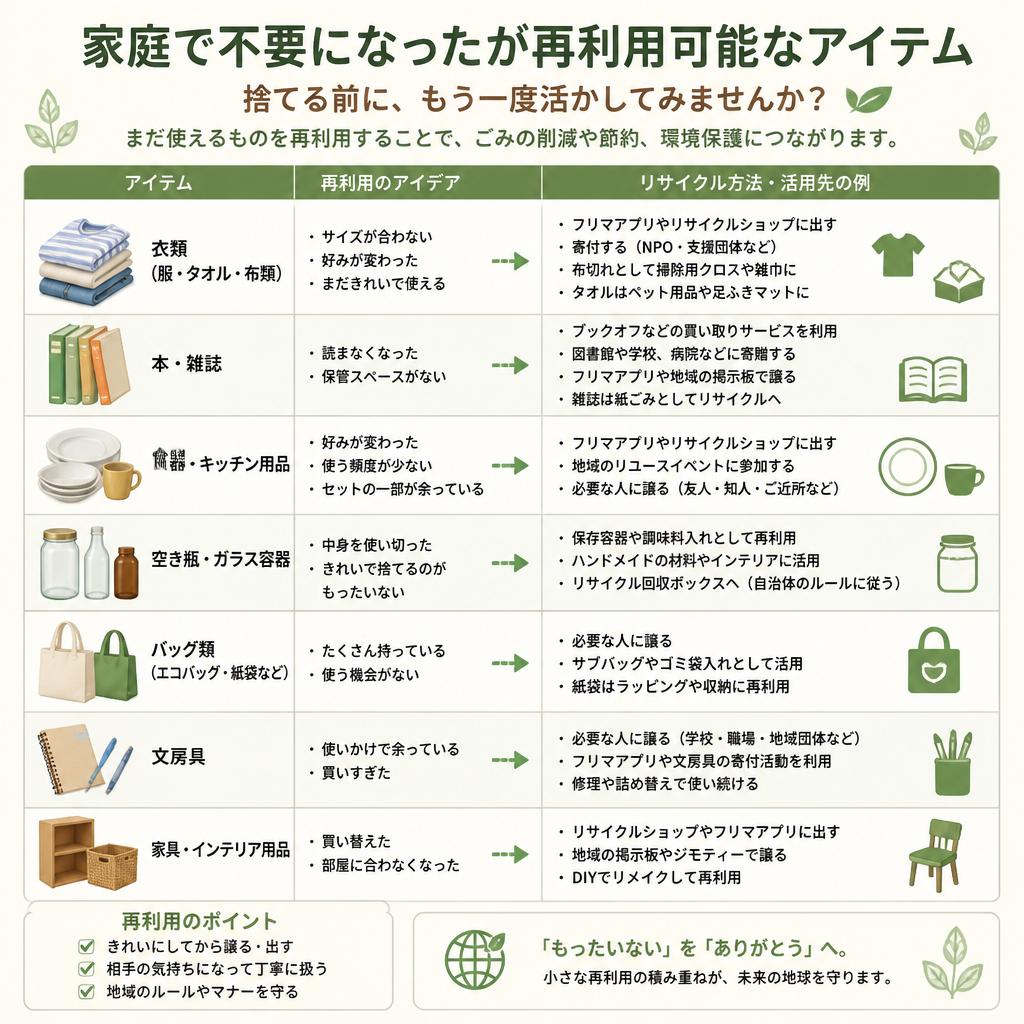 リサイクルできるアイテム一覧