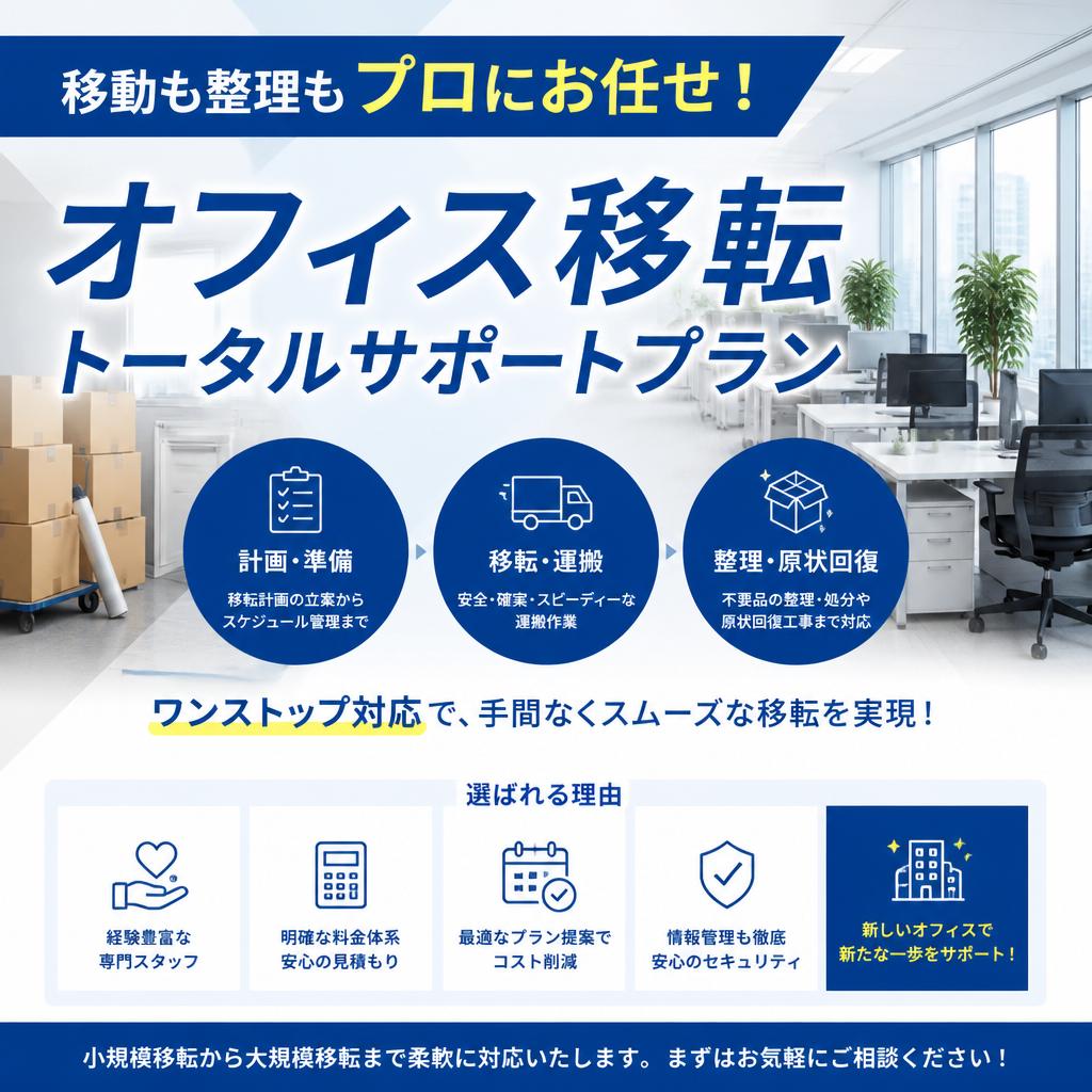 移動も整理もプロにお任せ！オフィス移転トータルサポートプラン