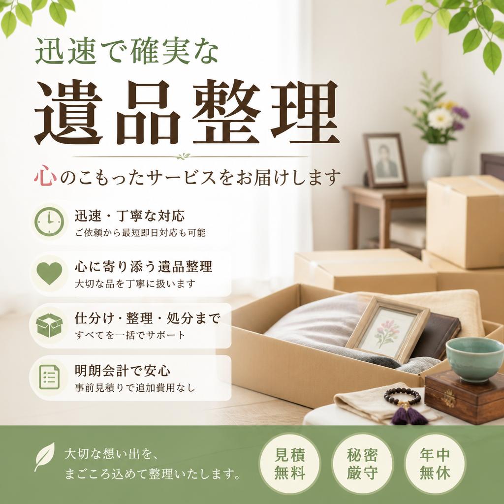 迅速で確実な遺品整理、心のこもったサービスをお届けします