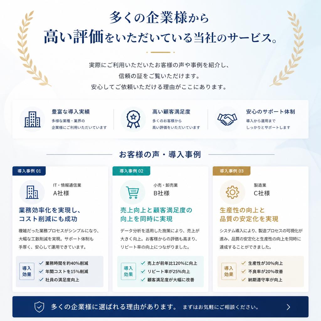 お客様の声：実績多数の信頼感