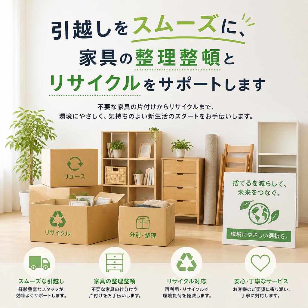 引越しをスムーズに、家具の整理整頓とリサイクルをサポートします