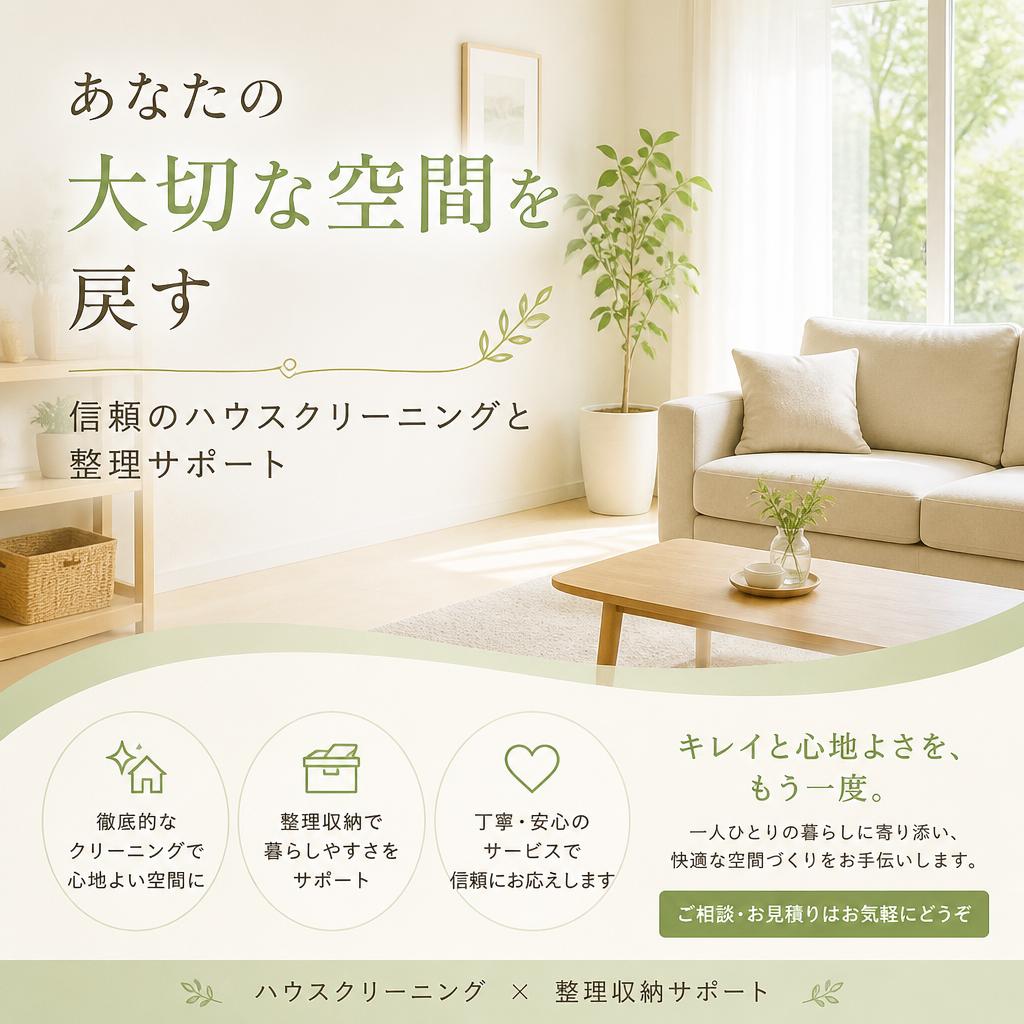 あなたの大切な空間を戻す、信頼のハウスクリーニングと整理サポート