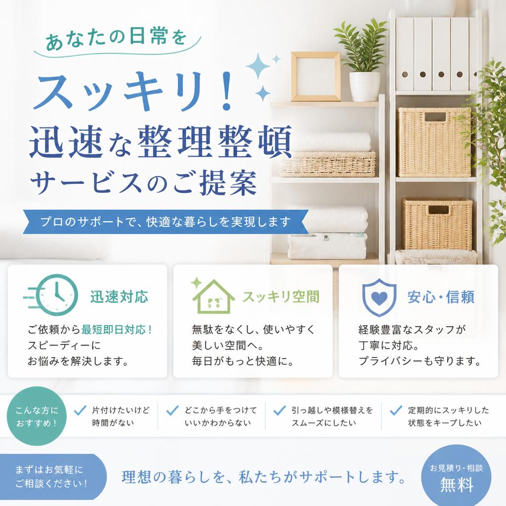 あなたの日常をスッキリ！迅速な整理整頓サービスのご提案