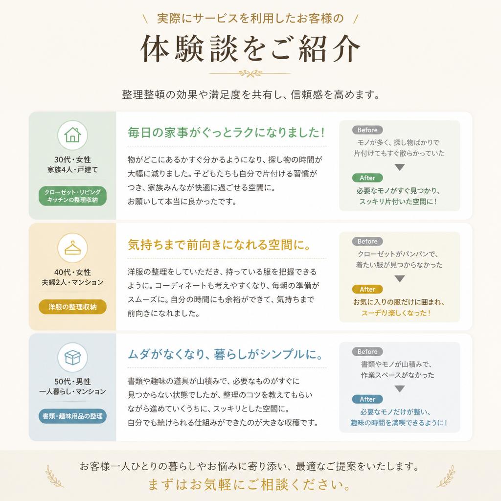 お客様の声：やって良かった整理整頓