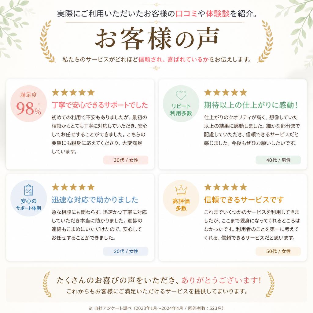 お客様の声 – 実績と信頼の証