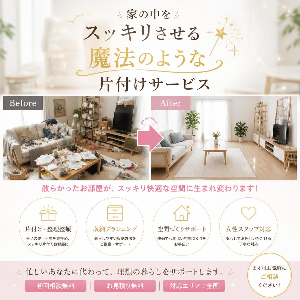 家の中をスッキリさせる魔法のような片付けサービス