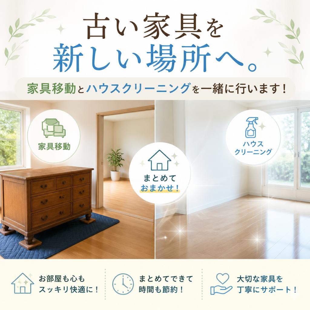 古い家具を新しい場所へ。家具移動とハウスクリーニングを一緒に行います！